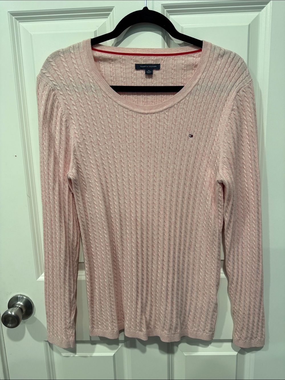 Tommy Hilfiger Pale Pink Cable Knit Crew Sweater